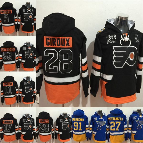 

philadelphia flyers 28 claude giroux 9 ivan provorov 53 shayne gostisbehere 91 vladimir tarasenko 27 alex pietrangero hoodie, Black