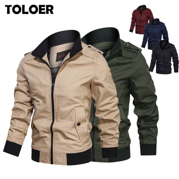 Casual Jaqueta Sólida Homens Algodão Multi-bolso Bomber Jaquetas Masculino Primavera Outono Slim Fit Coat Pilot Windbreaker Jaqueta Masculina LJ201013