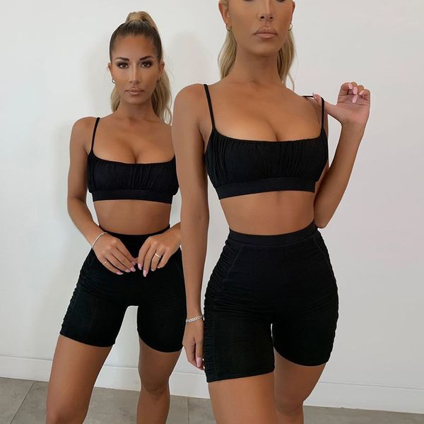 

summer fashion new women's tracksuits sling solid color fitness exercise suit 2 pieces, Gray