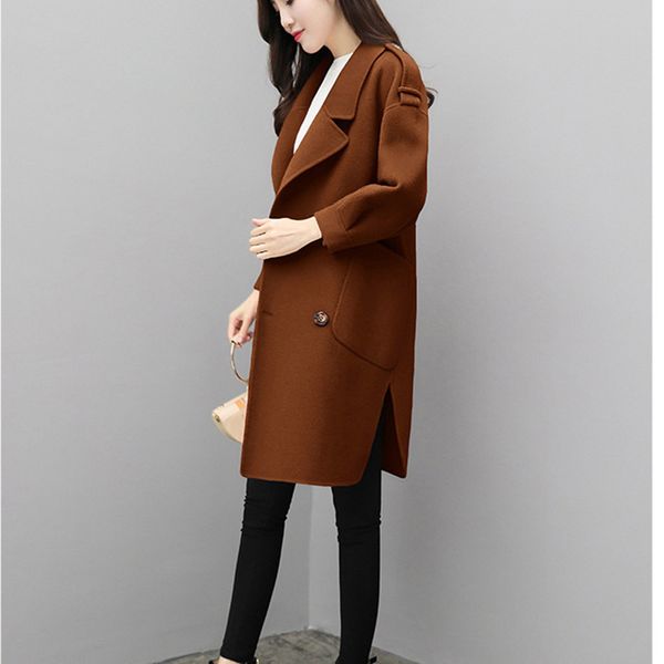 

women's winter autumn new loose wool overcoat medium-length fashion woolen coat, Black