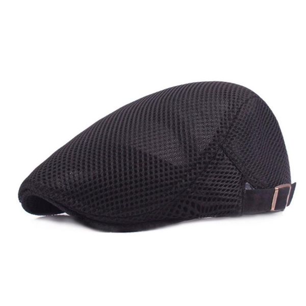

berets casual beret hat flat cap breathable mesh sboy style adjustable summer fashion solid color black for men women, Blue;gray