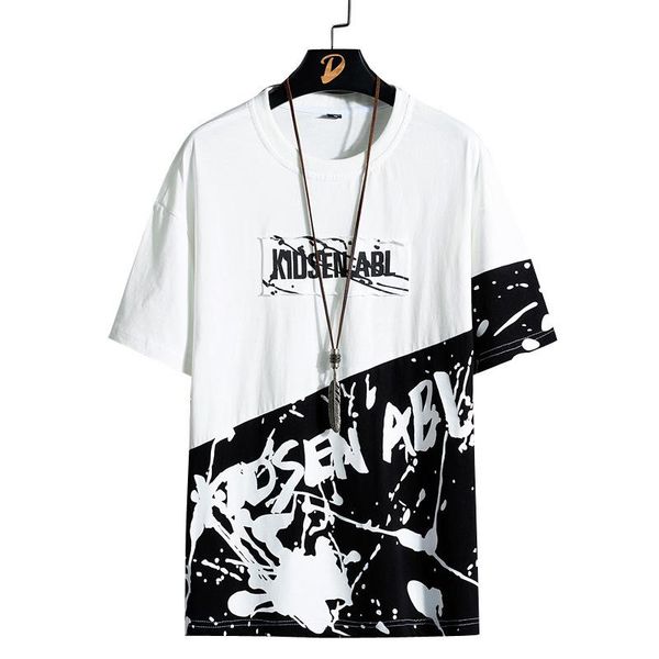 

summer short-sleeved t-shirt men's loose casual clothes ins fashion brand five-point half-sleeved fashion t-shirt korean version, White;black