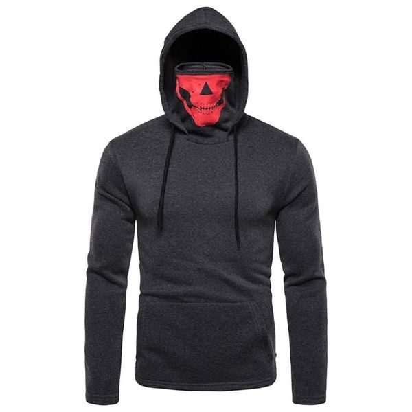 

blouse men's hoodies mask skull pure color pullover hip hop streetwear long sleeve hooded sweatshirt poleron hombre dropship#g2, Black