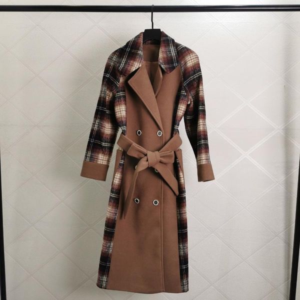 

119708 long coat women winter vintage jacket elegant overcoat, Tan;black