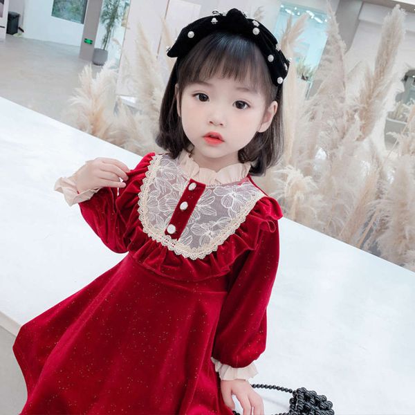 

girls' plush winter 2020 children's princs drs korean girl's new year red christmas veet skirt, Red;yellow