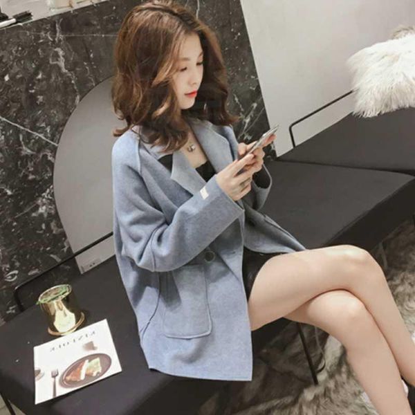 

mujer abrigos 2020 women's korean gold veet pink woolen women loose temperament casual wool female elegant coat q128, Black
