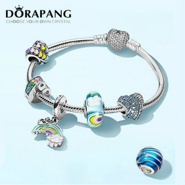 

2021 new 100% 925 sterling silver brand new bracelet set natural inspiration calm waves after rain sky and rainbow diy original, Black