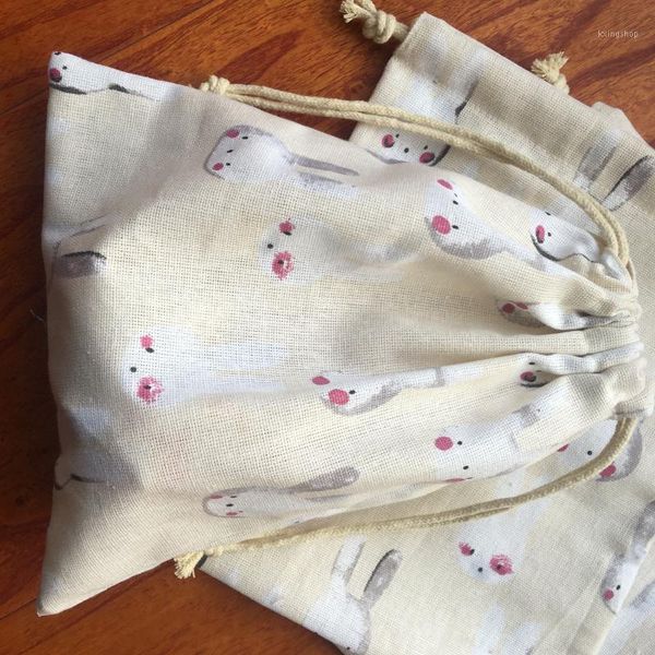 

cotton linen drawstring pouch multi-purpose bag party gift bag print yile91105a1