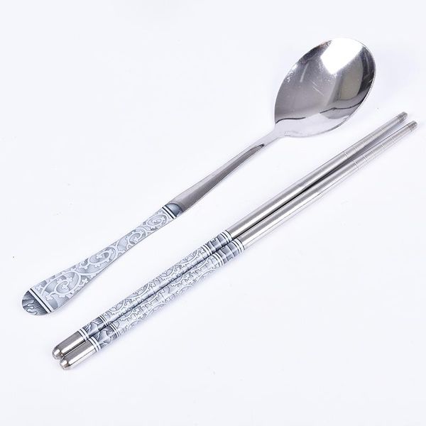 

1 set chinese chopsticks spoon fork stainless steel reusable kitchen food sticks personalized patterns for children gift h bbywna