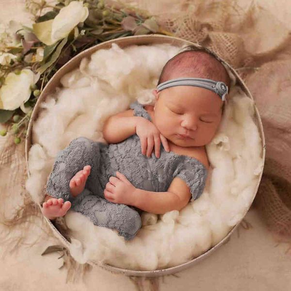 

2019 new baby pgraphy props infant girl lace rompers p shoot outfits newborn jumpsuit for 0-3months g1221, Blue