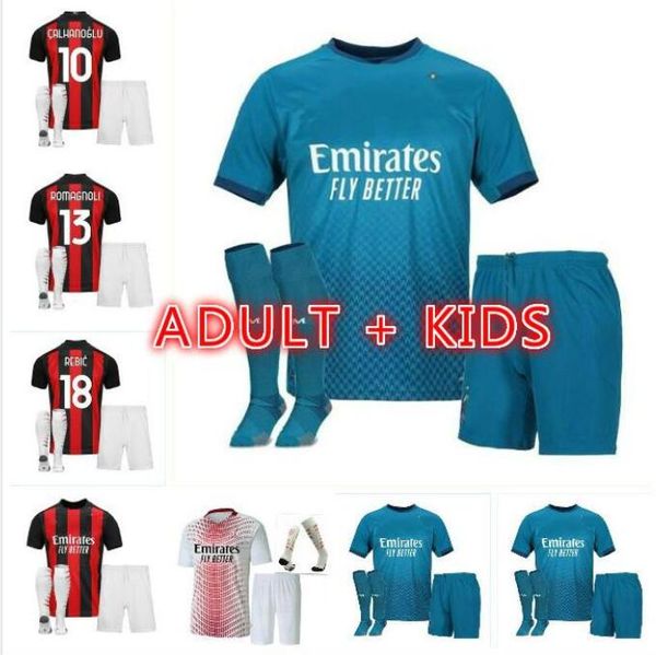 

men kids kit 20 21 ibrahimovic soccer jerseys 2020 2021 piatek 120th football shirt paqueta bennacer uniforms third maillot de foot, Black;yellow