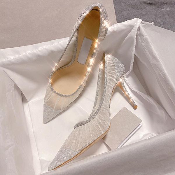 

dress shoes pointed toe pumps women crystal rhinestone thin high heels wedding mesh leather heel stiletto pumps1, Black