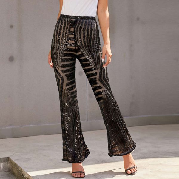 

autumn new sequin high waist show thin wide leg casual pants women's 77221, Black;white