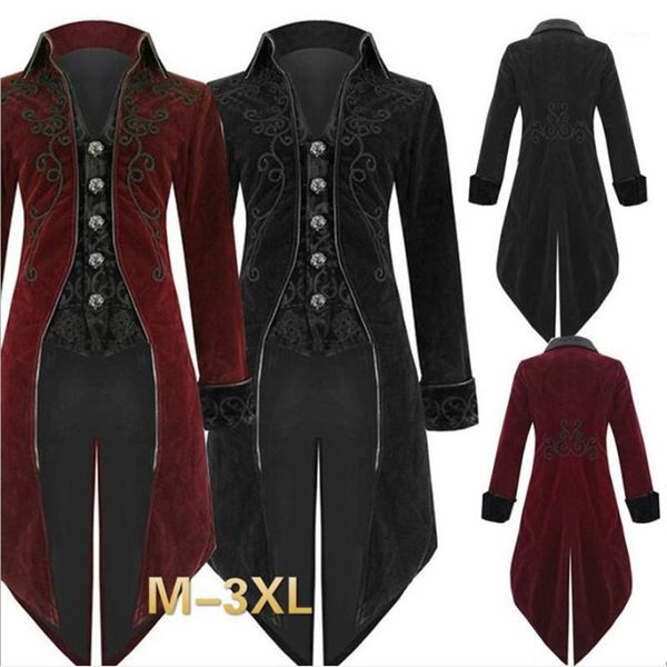 

new 2019 fashion winter coat mens tailcoat jackets goth steampunk retro style uniform costume party outwear coat drop shipping1, Tan;black