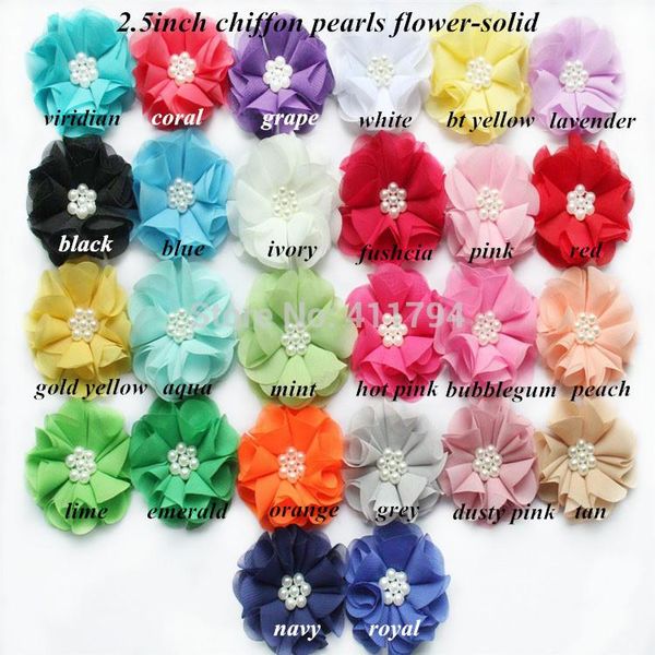 

180pcs/lot ,2.5" apparel accessories beaded chiffon flower pearl chiffon (27colors for selection, Red;brown