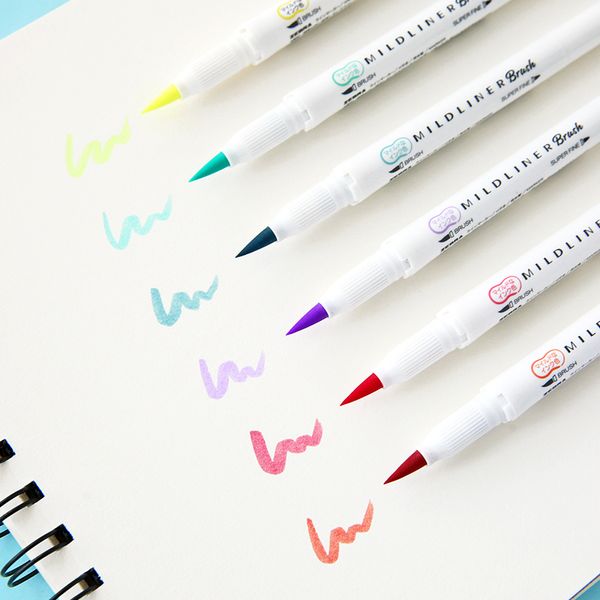 NEU 5 Farben Zebra MildLiner Pinselstift-Set WFT8 Doppelseitiger wasserbasierter Textmarker-Markierungsstift Journal Supplies 201202