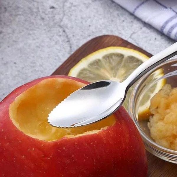 

fruit puree long handle baby tool multifuctional stainless steel sawtooth spoons grapefruit apple scraper spoon1