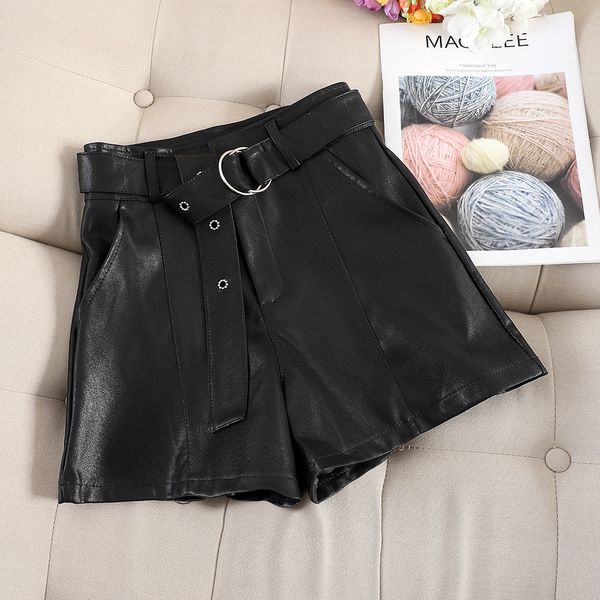 

2021 new autumn and winter shorts female new korean of high waist wide leg a word pu soft leather 8rmw, White;black