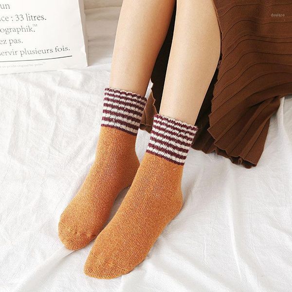 

socks women thick simple winter cotton wool patchwrk socks keep warm stripe comfortable stretch mid female casual1, Black;white