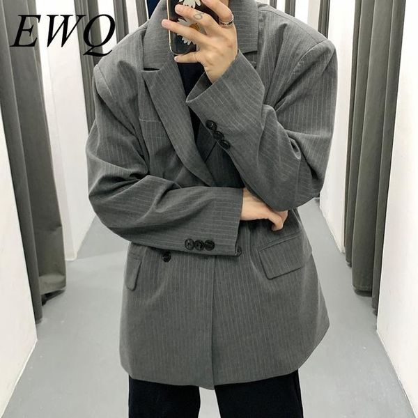 

ewq / men's wear 2021 spring vintage new stripe casual oversize suit for male loose coat fashion trend handsome blazers 9y978, White;black