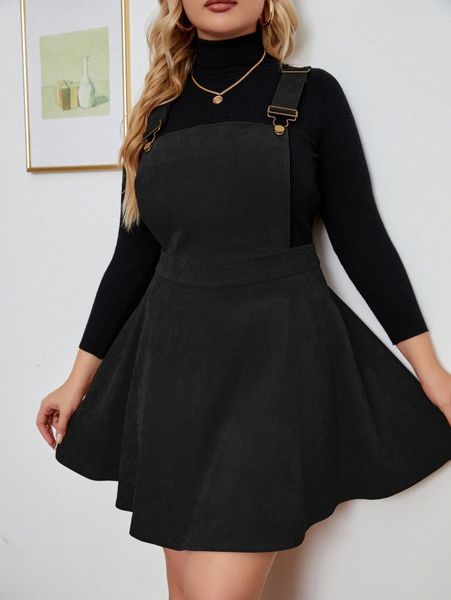 

plus solid overall dress without r2jk#, Black