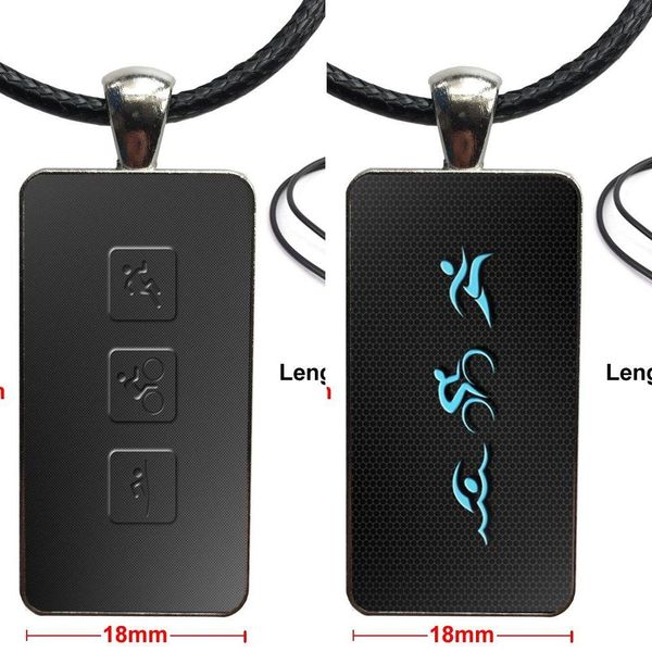 

ironman triathlon logo for girls handmade gift steel color glass cabochon with rectangle shaped pendant choker necklace, Silver
