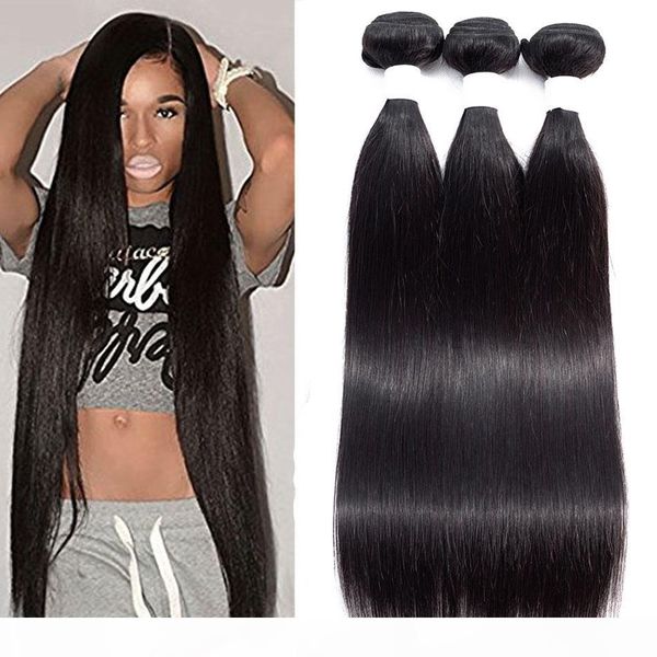 

brazilian virgin hair straight 3 or 4 bundles peruvian malaysian indian straight human hair bundles natural color hair extensions, Black