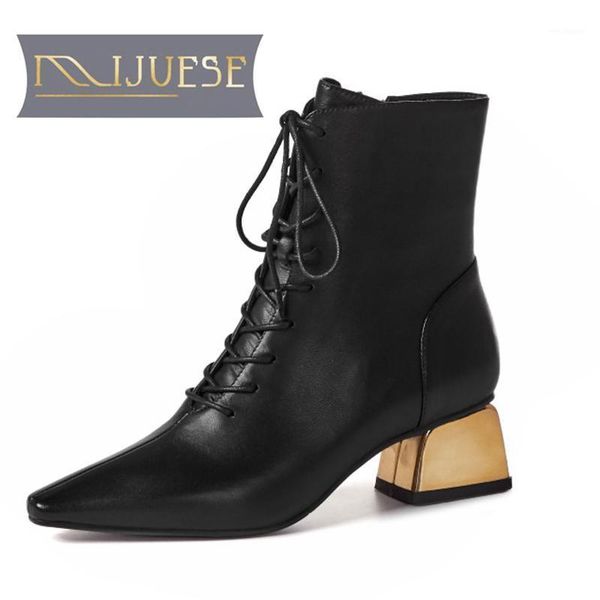 

mljuese 2021 women soft ankle boots cow leather zippers boots winter short plush square toe high heels women1, Black