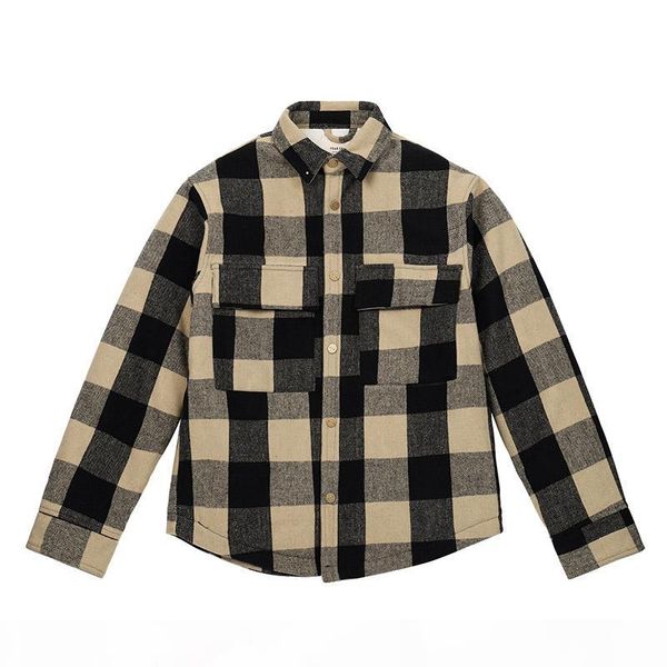 

fog fear of god checkerboard shirt jacket fog fully-lined shirt jackets casual oversized shirts men outerwear harajuku hip hop streetwear, Black;brown