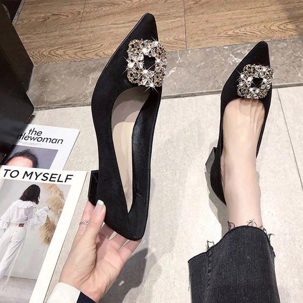 

women's pumps slip on ladies pointed toe single shoes female comfort squzre heels comfort woman fashion shallow footwear 2021 #ur7q, Black