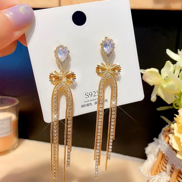 

trendy bohemia style crystal inlayed stainless steel dangle earrings jewelry, Silver