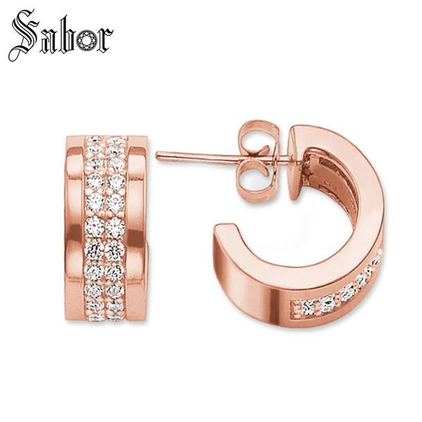 

charm hoop earrings creole pink wide bohemia gift for women earring 925 sterling silver zirconia fashion jewelry, Golden