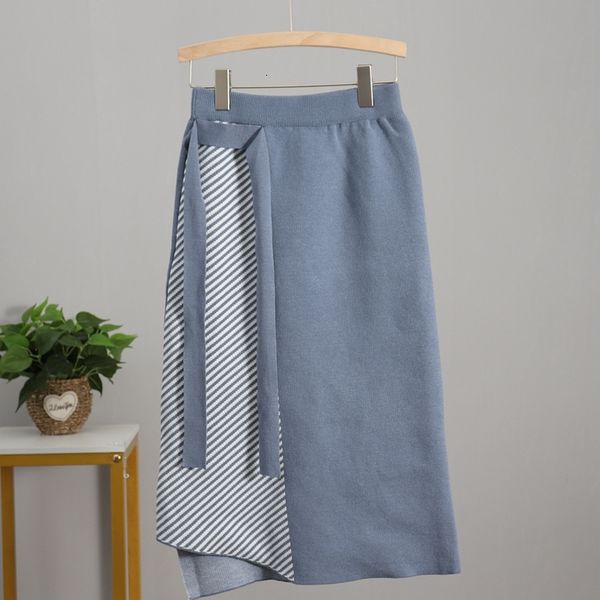 

2021 new irregular hem jacquard knitted high waist women knot belt maxi skirts elegant autumn winter pencil sweater skirt uzuu, Black