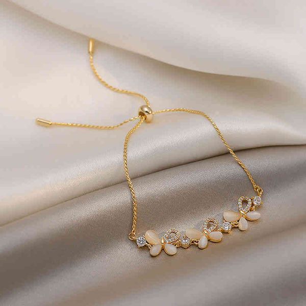 

fashion new trendy butterfly adjustable opal bracelet ins minority design hand simple elegant female gemstone bracelets jewelry, Golden;silver
