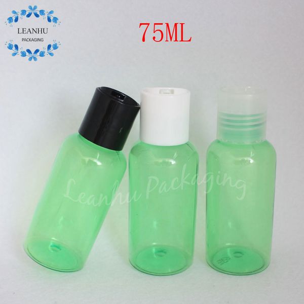 75 ml grüne Plastikflasche mit Scheibendeckel, 75 CC Lotion/Toner-Verpackung, leerer Kosmetikbehälter (50 Stück/Menge)
