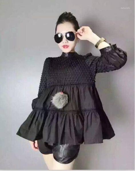 

2018 new design girls casual sleeve shirts office lady fashion summer style slim women lantern blouses black size #a521, White