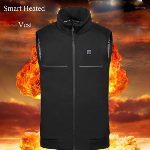 

outdoor t-shirts electric usb heating cotton jacket smart adjustable temperature warm heated vest safety winter men's stand collar1, Gray;blue