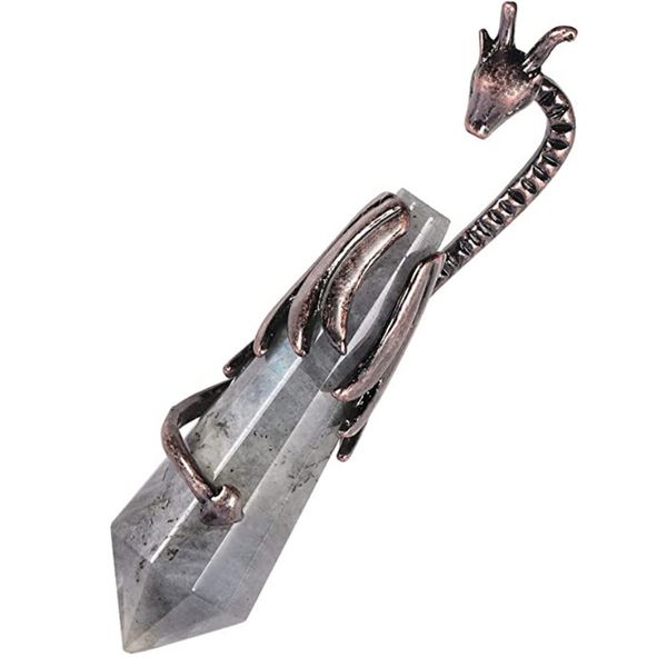 

10 шт. медный дракон обертки шестиугольник призма лабрадорит каменный кулон для подарка опалит опал винтажный стиль ювелирных изделий, Silver