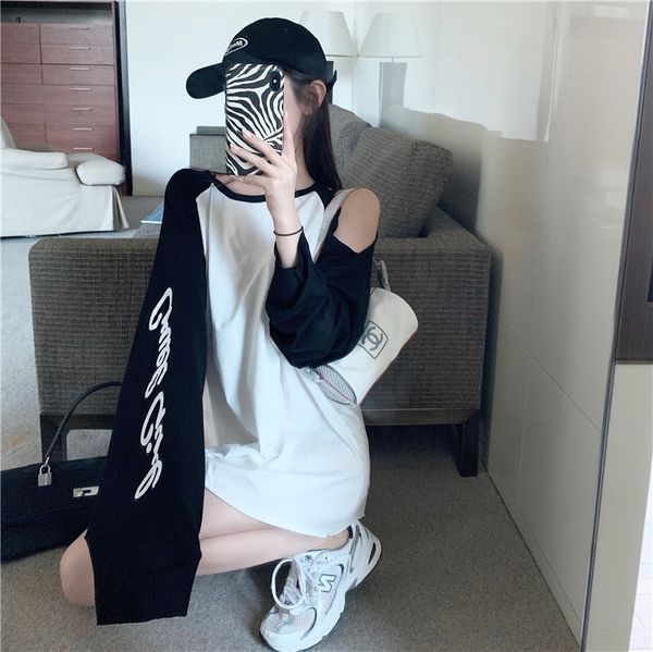 

kmghs женщины чистый красный рано один новый цвет машины осень sideshoulder тщательный контраст сращивания досуг длинным рукавом большой фут, White
