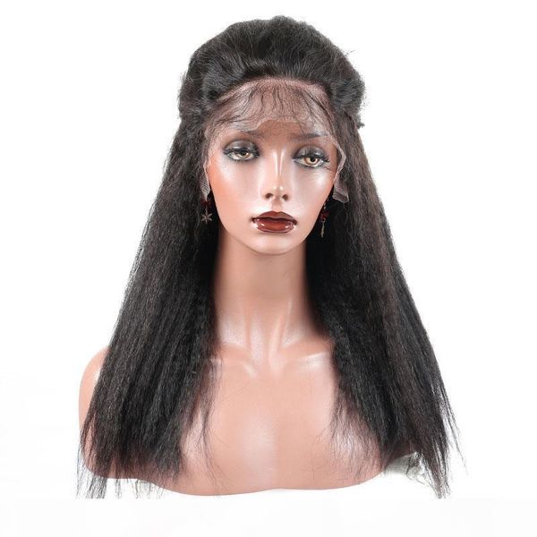 

360 lace frontal wig for women black color 130% density brazilian remy kinky straight lace front human hair wigs natural hairline, Black;brown