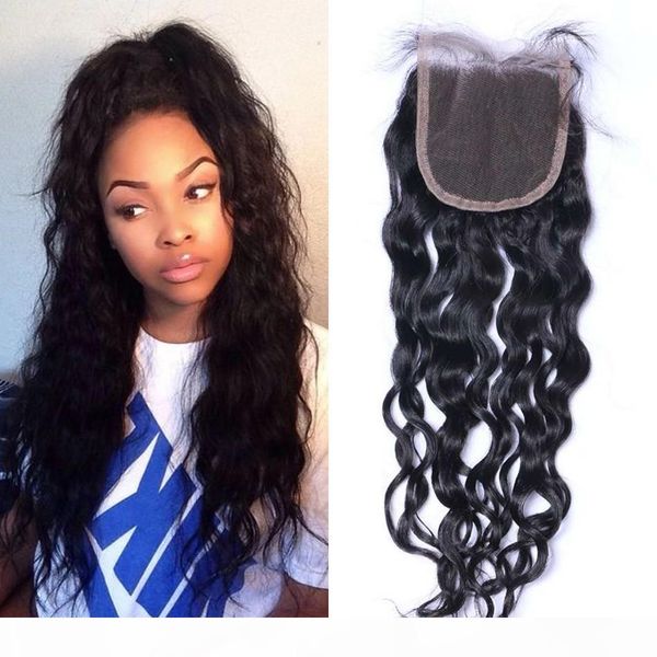 

mongolian water wave lace closure with baby hair virgin human hair closures swiss lace 8-20 inch, Black;brown