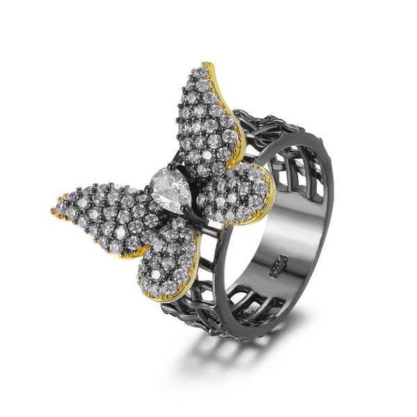 

cizeva creative charms ювелирные изделия сияние циркон бабочка для женщин уникальная мода черное золото заполненные свадебные кольца, Golden;silver