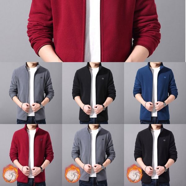 

ovbtn sweater and autumn casual clothing style polar spring coat sweater coat men's fleece fleece sports cardigan men's spring kor, Black