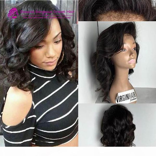 

short human brazilian hair wig full bangs glueless curly full lace lace front wigs bob haircuts for black women on sale, Black;brown