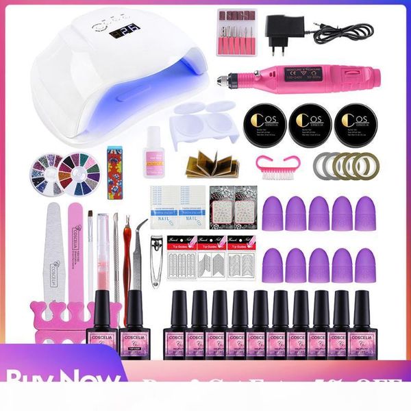 

coscelia manicure set 54w 36w 24w uv led nail lamp choose 10 colors gel nail polish set electric manicure handle kit for