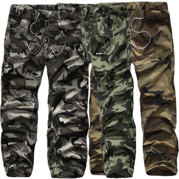 

men's pants nice men loose multi-pocket army camouflage casual straight water washed overalls male trousers, Black