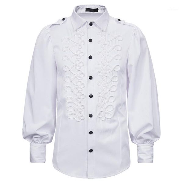 

men's vintage shirt steampunk victorian solid retro evening party blouse long sleeve streetwear shirt chemise homme1, White;black