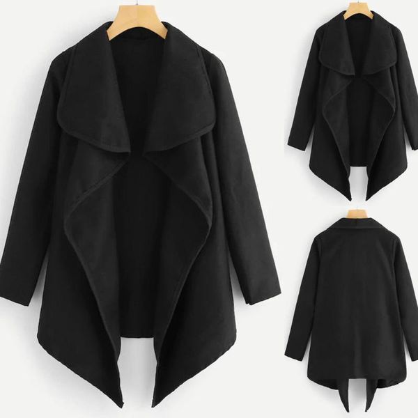 

women's jackets ladies winter jacket women solid open front long sleeve coat parka outwear cardigan w910, Black;brown