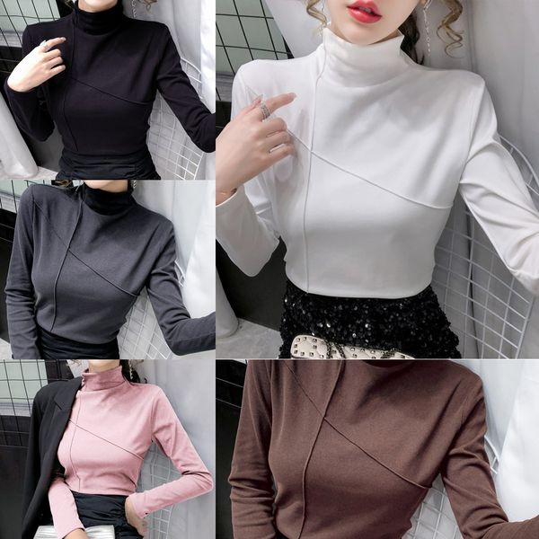 

autumn and winter warm high collar bottoming shirt women's korean style women's warm coat solid color shows thin long sleeve t-shi, White