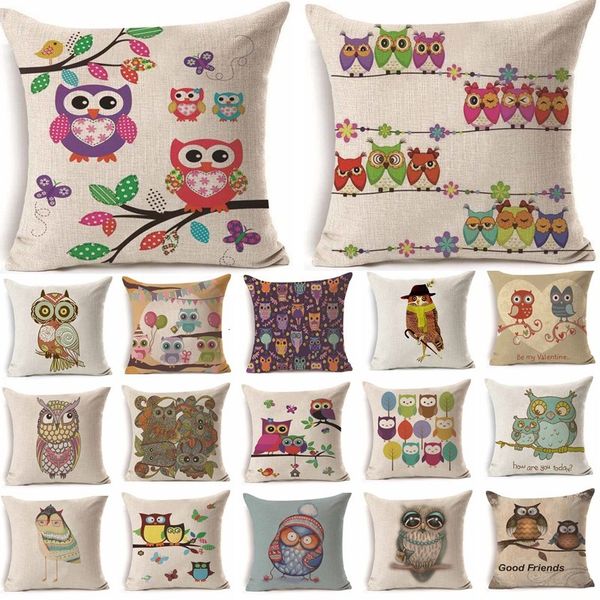 

45*45 cm colorful cute owl pattern cotton linen throw pillow cushion cover car home sofa decorative pillowcase 40242